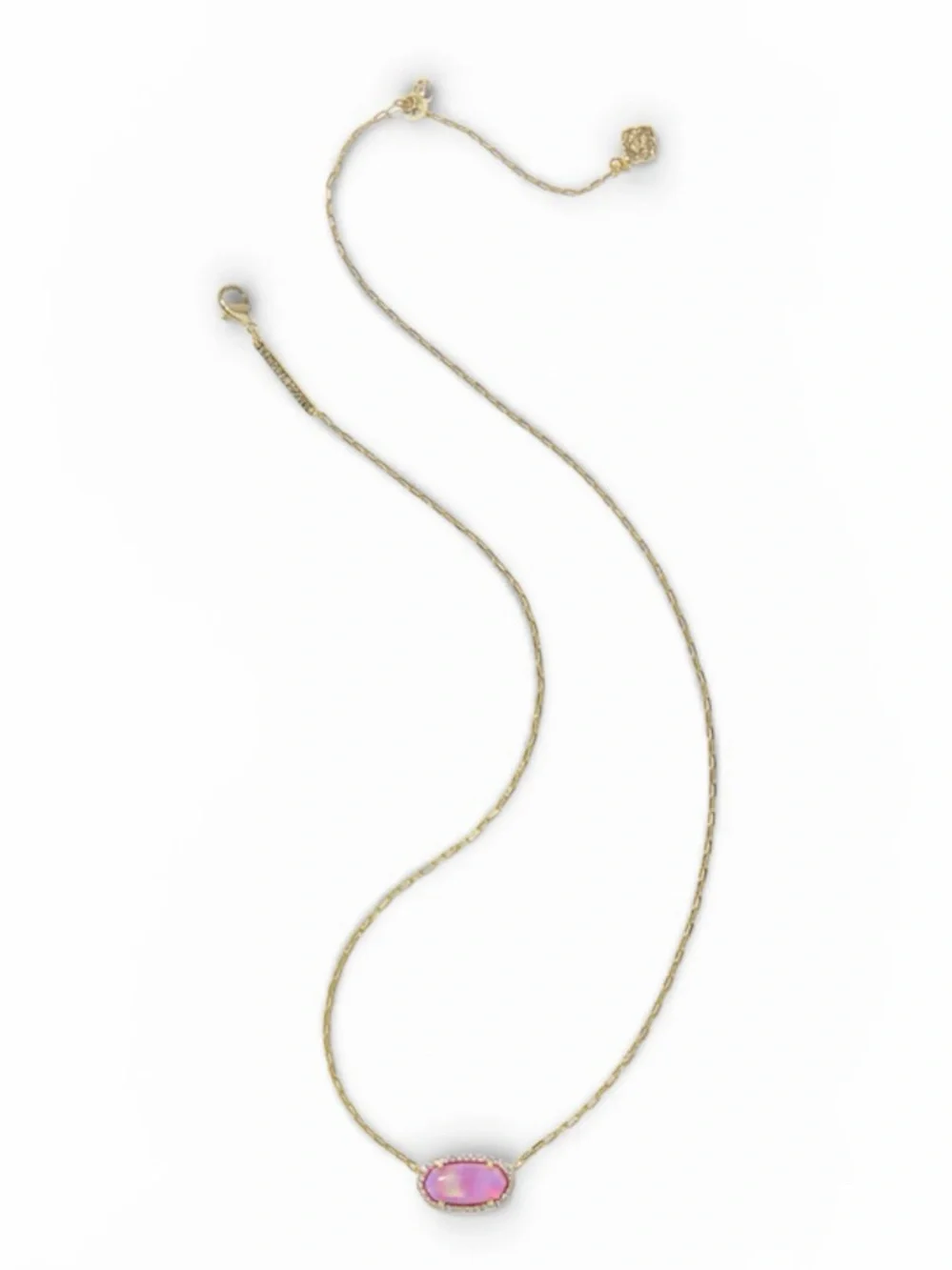 NWT Kendra Scott Elisa Pave Frame Gold Pendant Necklace in Pink Opalescent Resin - Picture 2 of 7